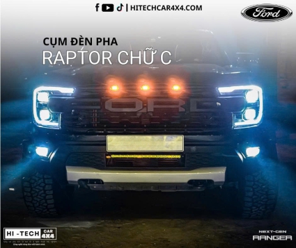 Cụm Đèn Pha Ranger Raptor Full LED Phong Cách Matrix Cho Ford Ranger